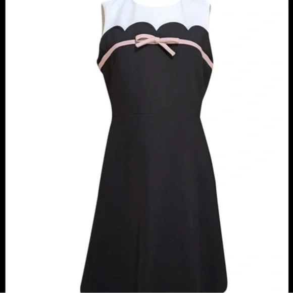 Kate Spade Classic Black and White Pink Bow Scalloped edge dress 10 - Picture 7 of 11